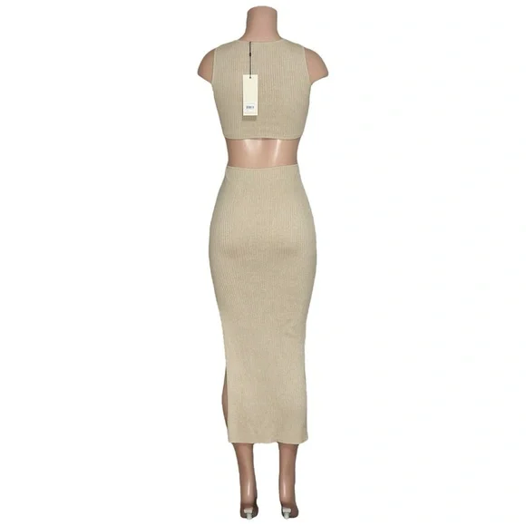 BEC + BRIDGE Riviera Cut-Out Knit Twist Midi Dress, Sand, 2 (US) - Picture 8 of 11